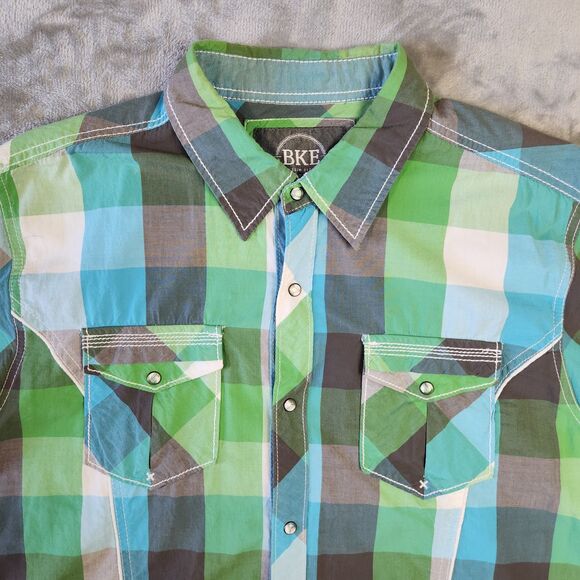 BKE Shirt Mens XL Pearl Snap Buttons Cowboy Western Thick Stitch Plaid Country - Picture 2 of 9